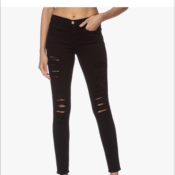 FRAME Le Skinny de Jeanne Ripped Jeans  Film Noir - Picture 1 of 8